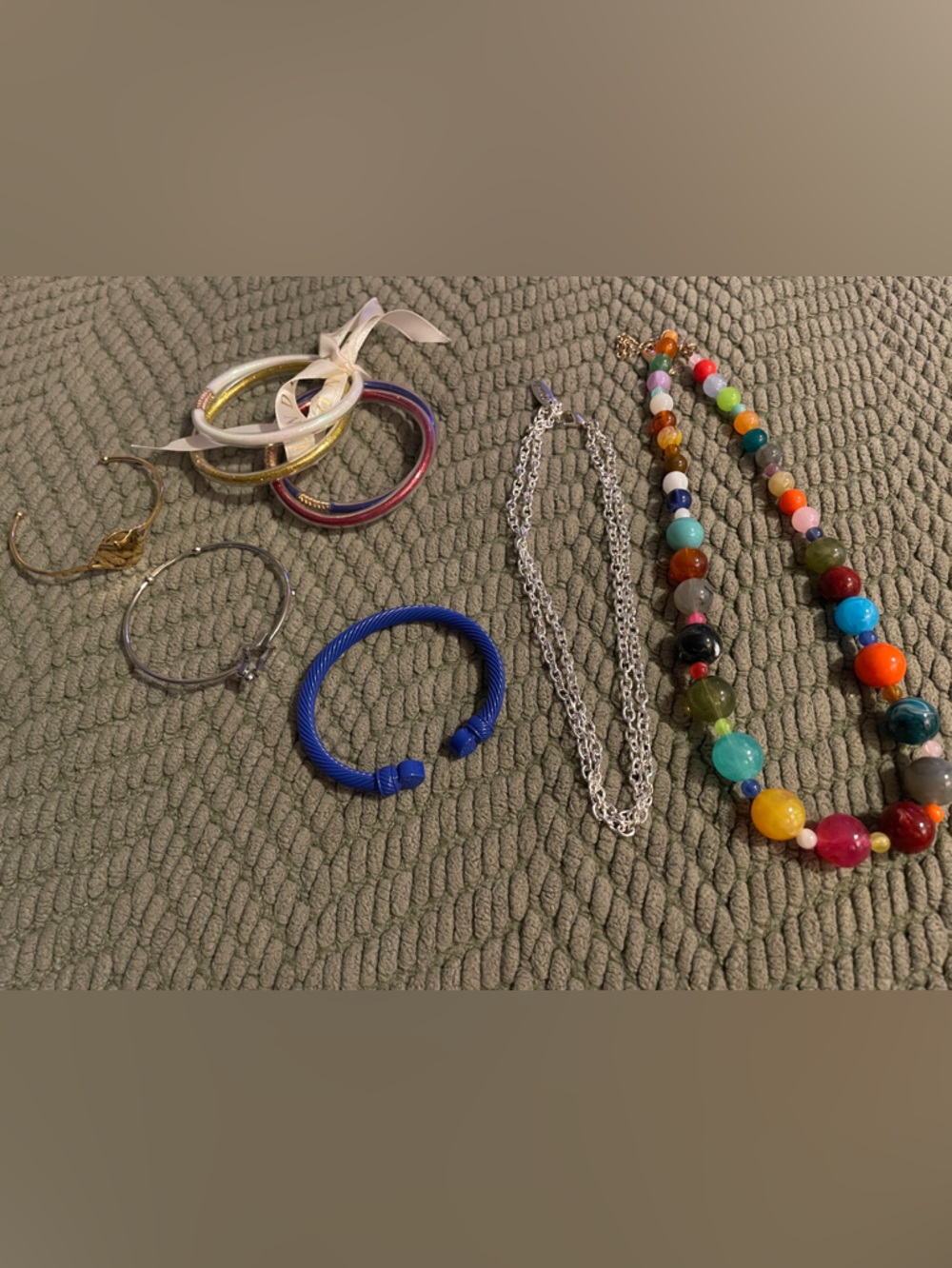Plunder Multicolor Beaded Necklace with Blue Cable Cuff and Mixed Bracelets NEW!